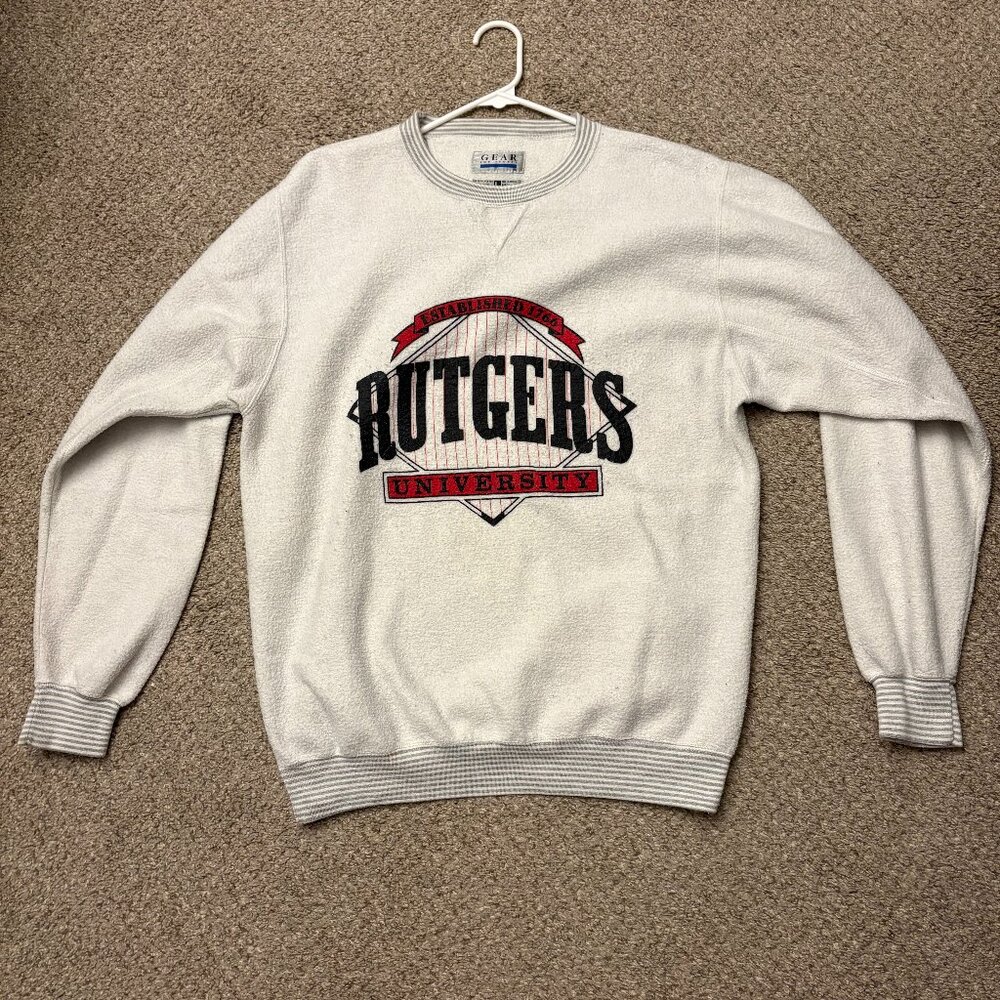 Rutgers University Crew Neck Large Grey Vintage Graphic Sweatshirt